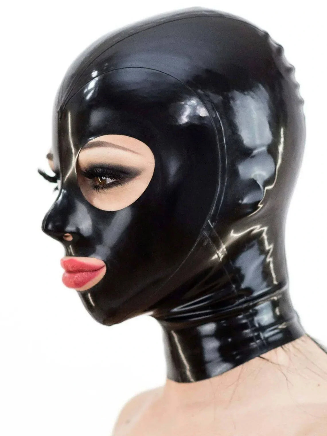 Latex Hood & single color with zipper and round eyes