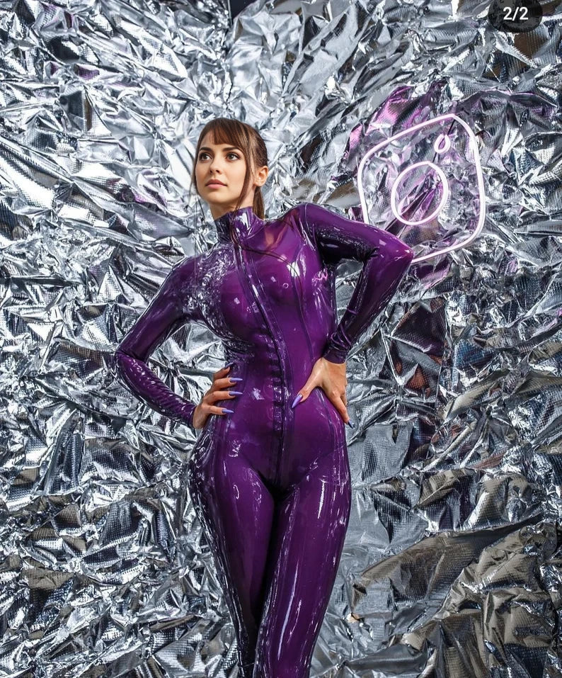 Transparent Purple Latex Catsuit