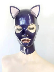 Paars latex masker met kattenoren