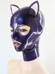 Paars latex masker met kattenoren