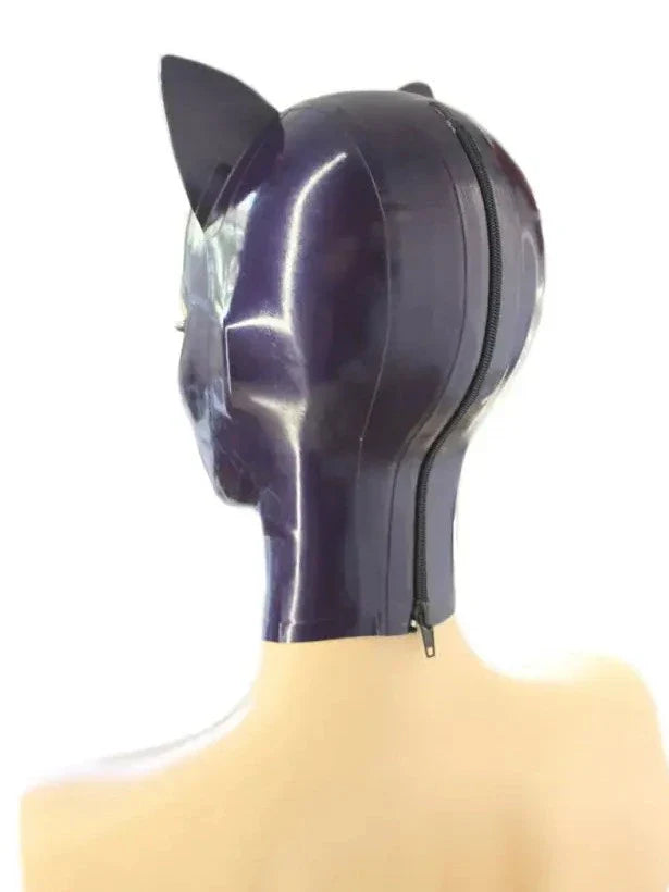 Paars latex masker met kattenoren