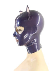 Paars latex masker met kattenoren