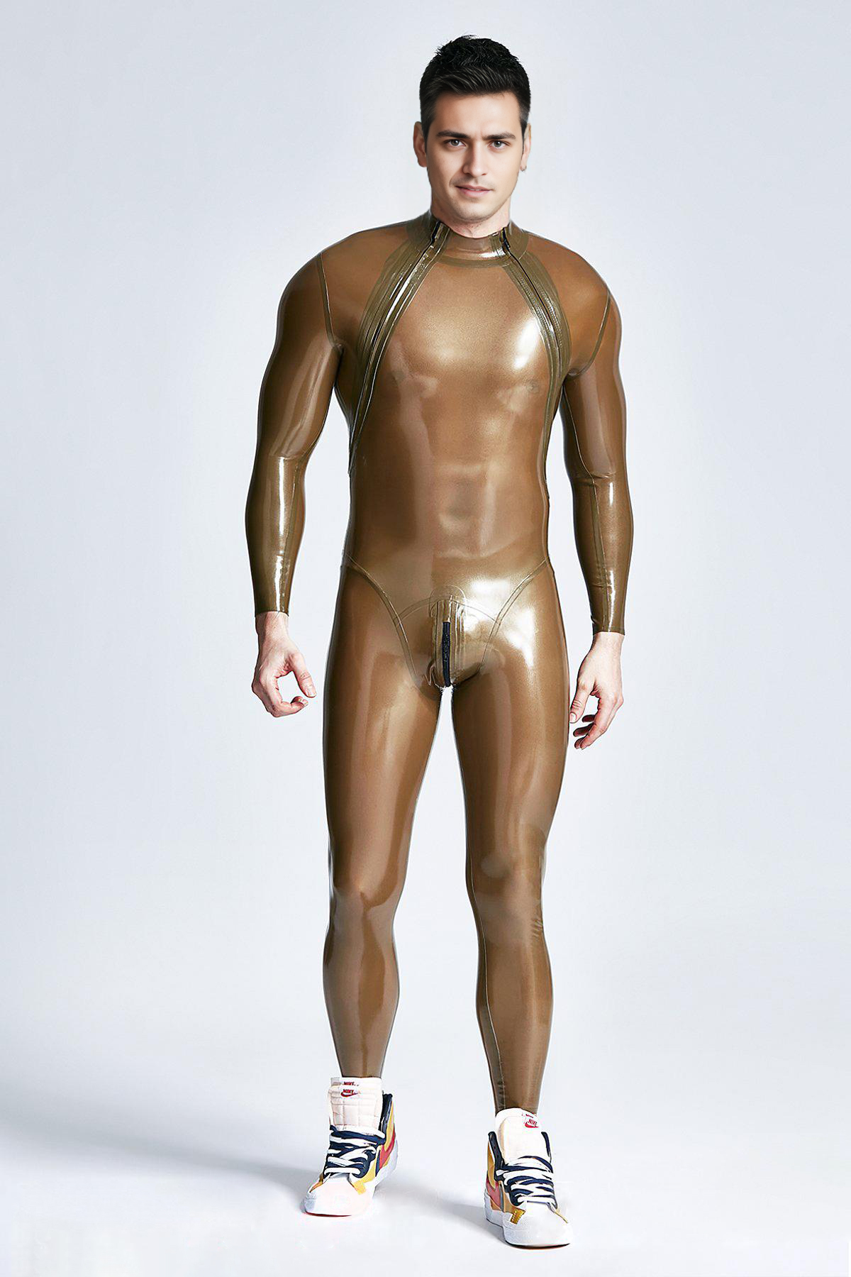 Catsuit für Männer mit doppeltem diagonalen Reißverschluss