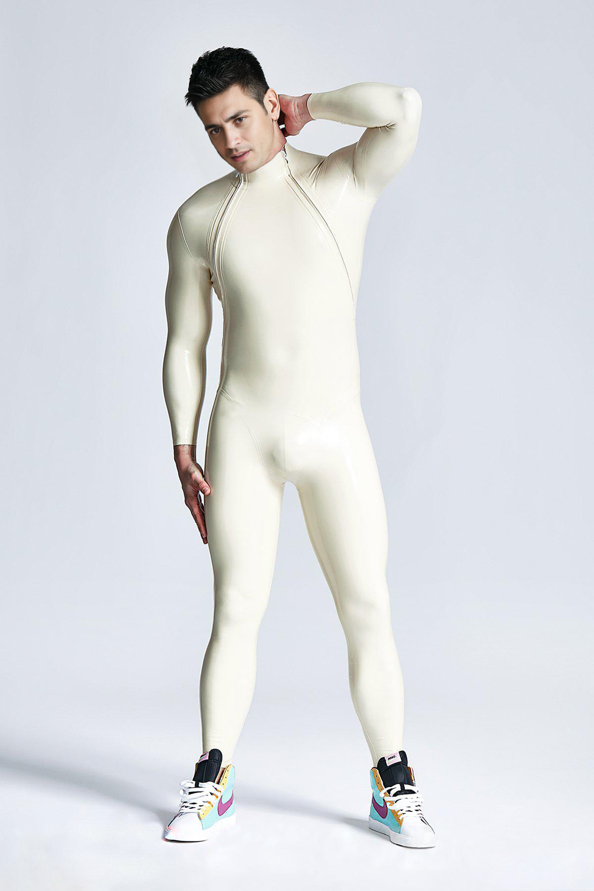 Catsuit für Männer mit doppeltem diagonalen Reißverschluss