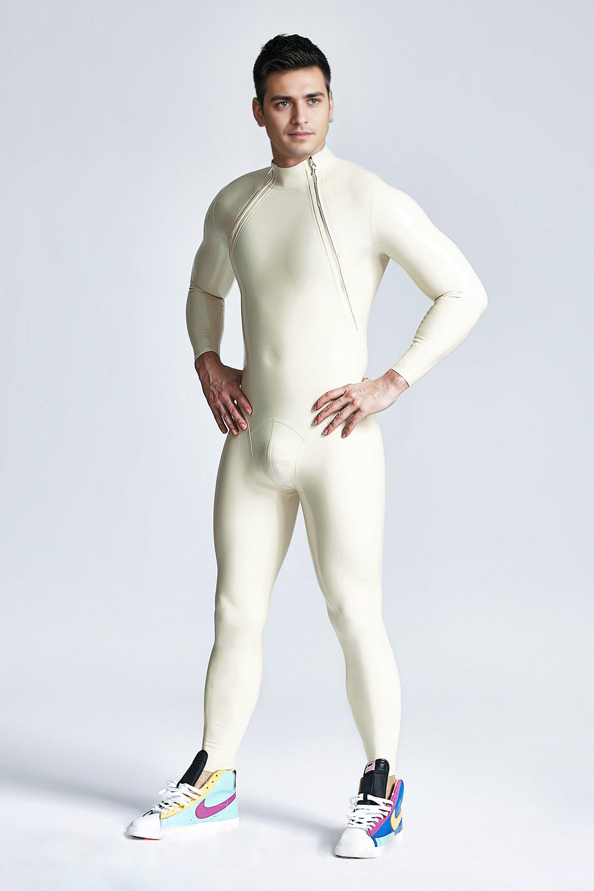 Catsuit für Männer mit doppeltem diagonalen Reißverschluss
