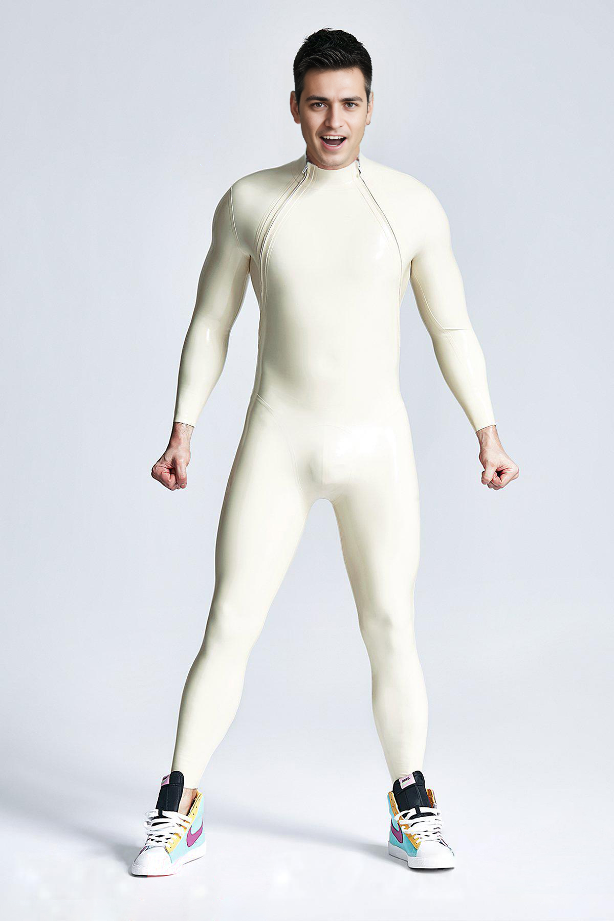 Catsuit für Männer mit doppeltem diagonalen Reißverschluss