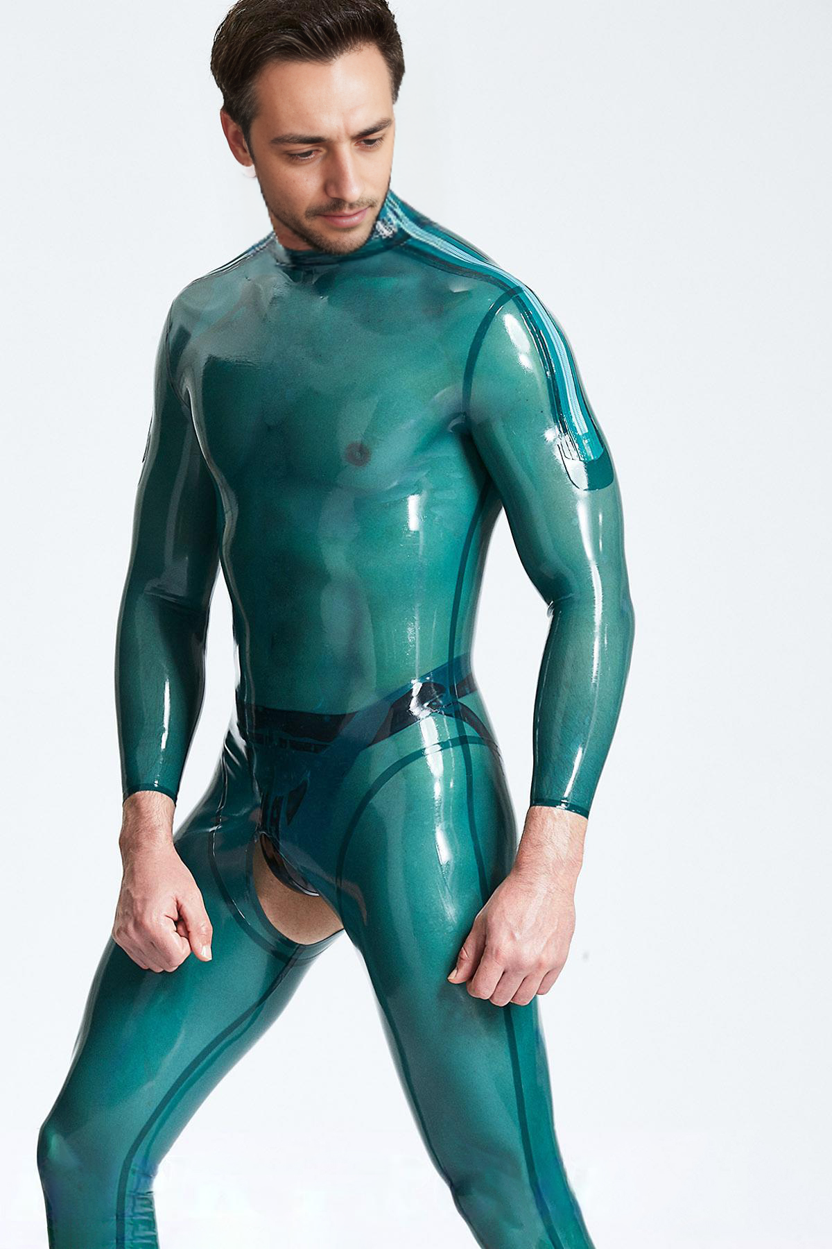 Catsuit für Männer mit offenem Schritt und Schulterreißverschluss