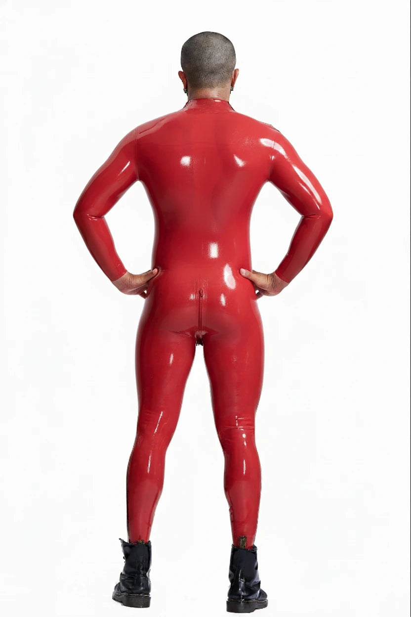 Latex Catsuit met dubbele lijnen, schouderrits voor heren