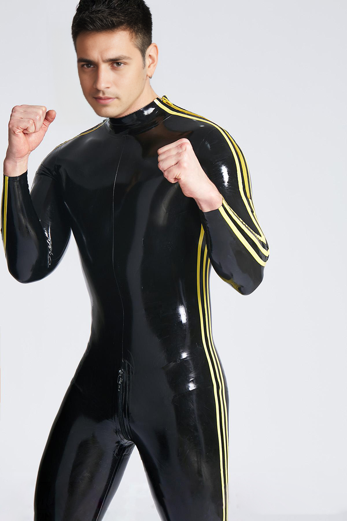 Catsuit für Männer mit drei Streifen und Schulterreißverschluss
