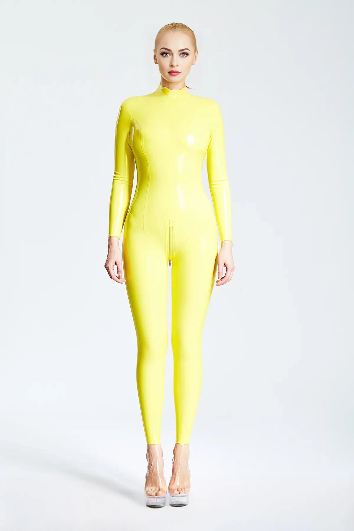 Vibrant Yellow Latex Catsuit | Full-Zip Back Entry Catsuit