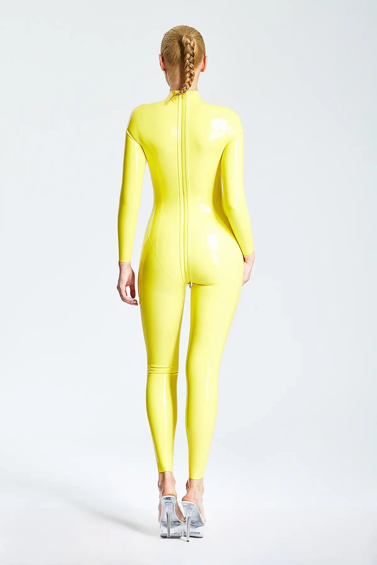 Vibrant Yellow Latex Catsuit | Full-Zip Back Entry Catsuit