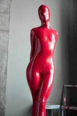 Red Latex Catsuit with Enclosed Hood