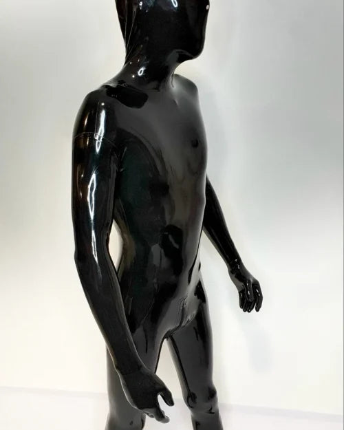 Full Black Latex Catsuit with Integrated Hood