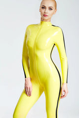 Pencil-Striped Front Zip Catsuit