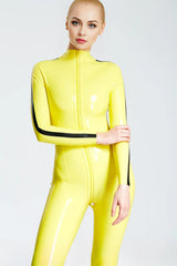 Pencil-Striped Front Zip Catsuit