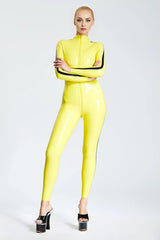 Pencil-Striped Front Zip Catsuit
