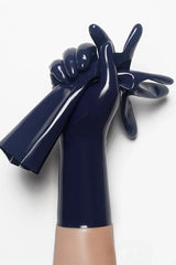Dunkelblaue klassische kurze Handschuhe aus geformtem Latex