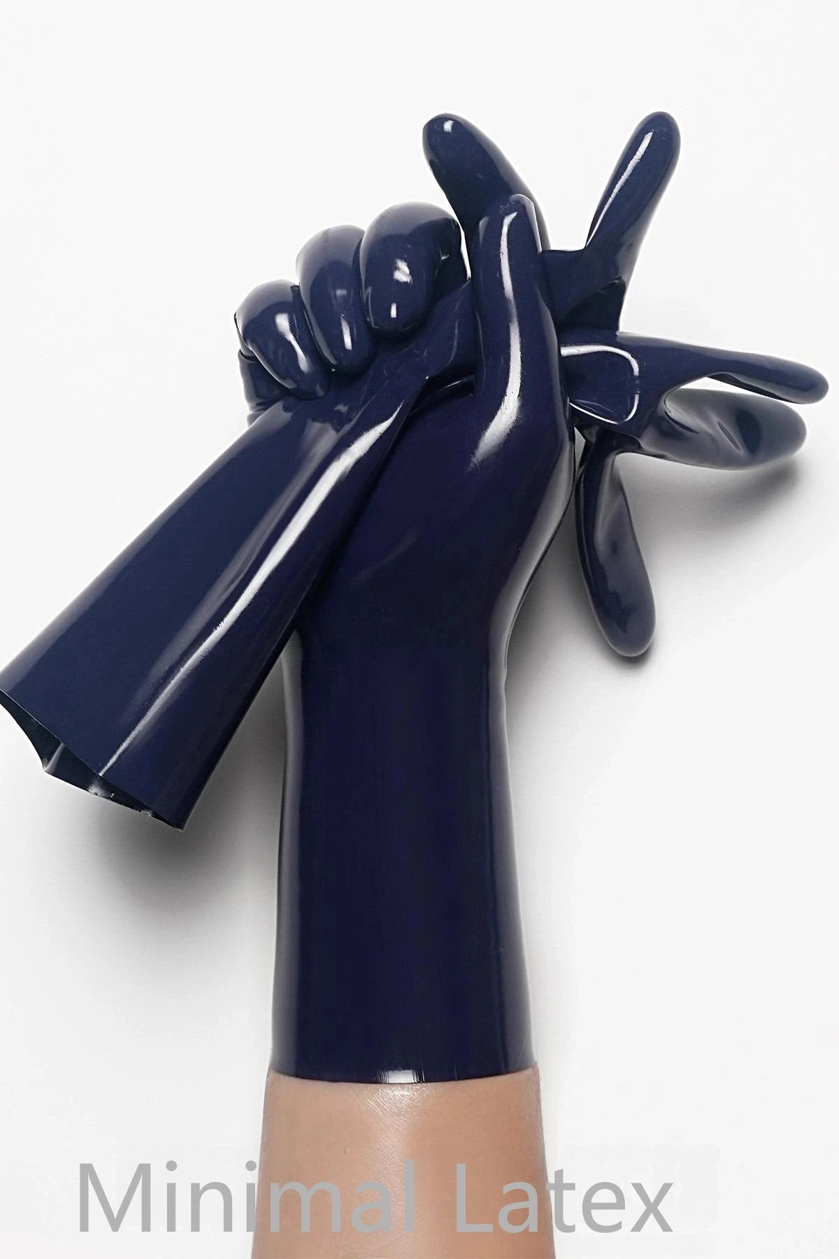 Donkerblauwe klassieke korte gegoten latexhandschoenen