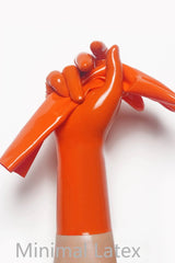 Oranje klassieke korte gegoten latexhandschoenen