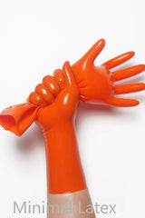 Oranje klassieke korte gegoten latexhandschoenen