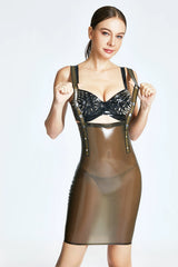 'Studded-Shoulder Strap' Translucent Skirt