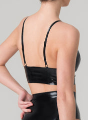 Black Latex Bra with Gold Stud Accents and Front Zipper